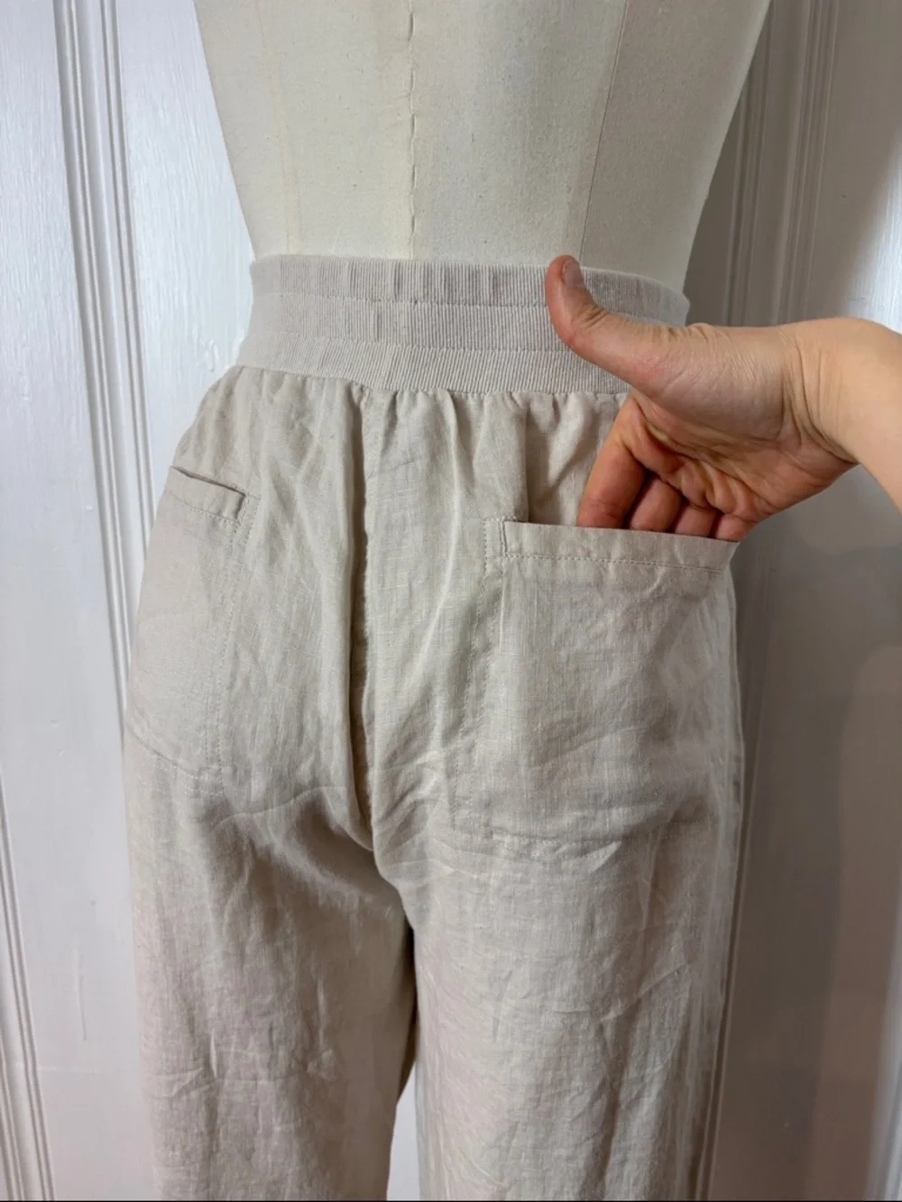 TRISTAN 100% Linen Set | Beige Jogger Pants & Sleeveless Button Shirt | Size XL - Picture 11 of 13